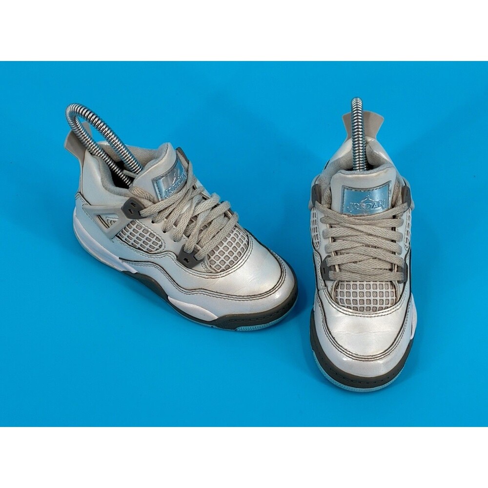 Air Jordan 4 Retro Blue Chill Kids 11C Photon Dust Gray Preschool Sneakers